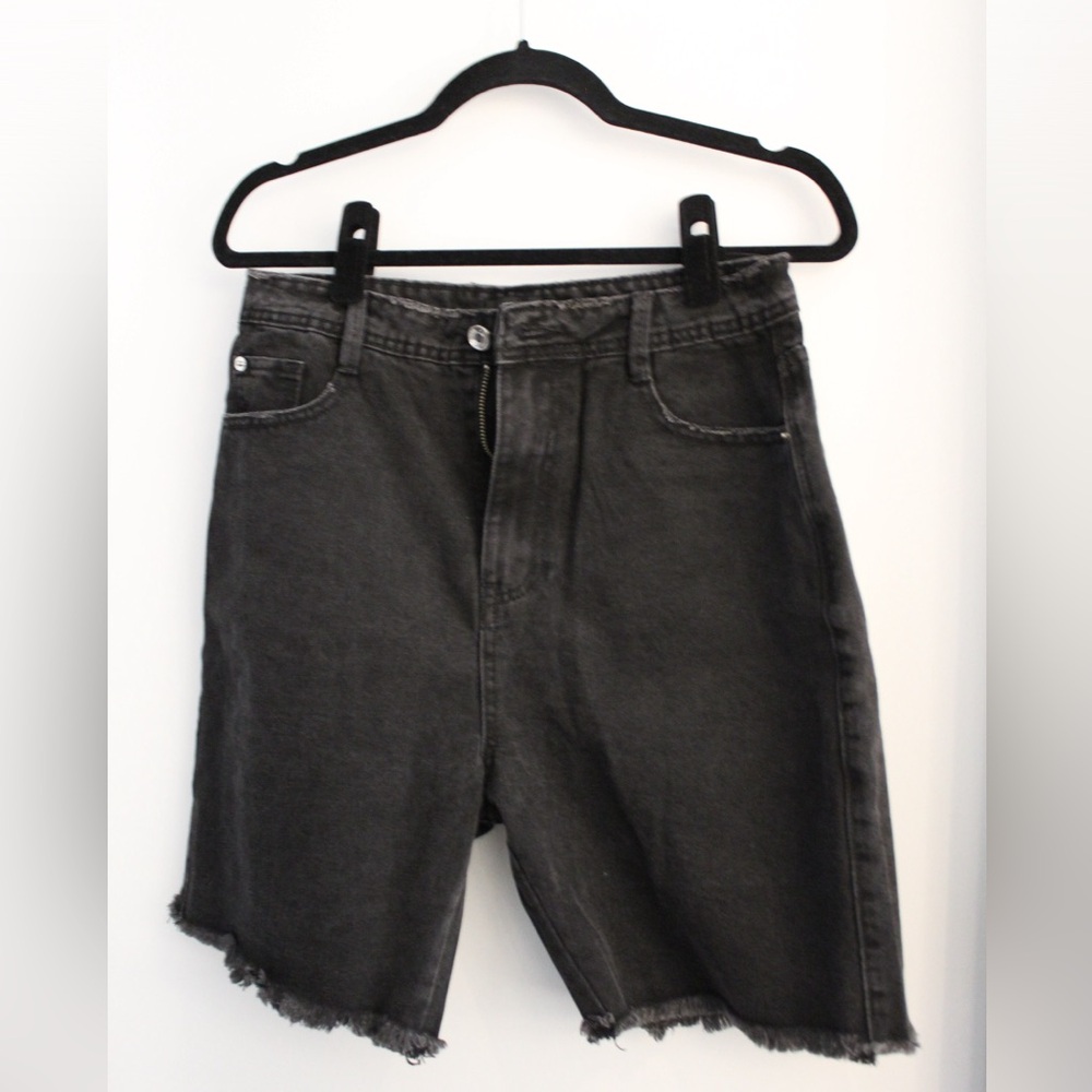 Misguided Longline Denim Shorts in Black